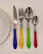 The Original Brink House Rainbow Mix & Match Stainless Steel Cutlery Set with Translucent Handles / 16 pieces with Metal Stand/Lifestyle utensils set for home, first apartment, dorm, outdoor events