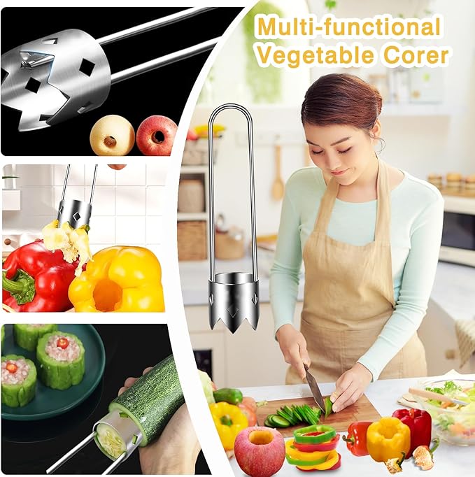Red Bell Pepper Seed Corer, Stainless Steel Fruit Vegetable Quick Corers and Cave Tools