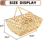 Wicker Picnic Basket with Handles, Wicker Baskets with Wooden Base for Picnic, Camping & Storage Basket