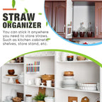 Qinyoung Acrylic Straw Holder for Cabinet Door with Double Sided Adhesive Tape Reusable Straw Organizer Tumbler Storage Kitchen Accessories Container for Counter Cupboard(Classic,Extra Large,White)