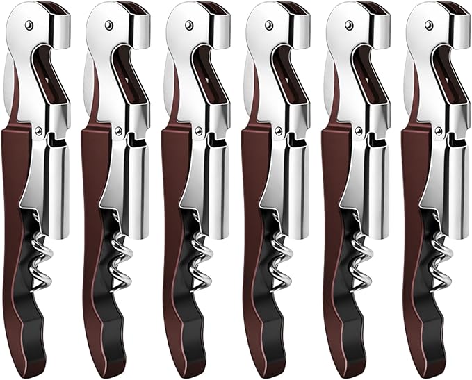 6 Pieces Professional Waiter Corkscrew Wine Openers,Wine red Wine Keys Opener Stainless Steel Hinges Serrated Foil Cutter for Restaurant Waiters, Sommelier, Bartenders (Wine red)
