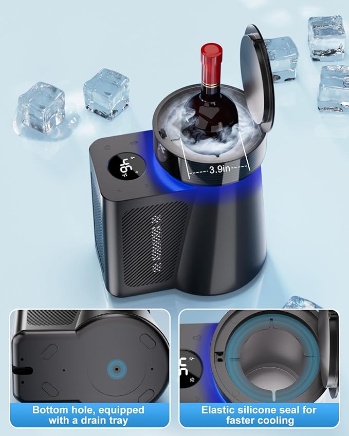 Newise Wine Chiller & Temperature Keeper for Standard 750ml Bottles, Electric Chiller Maintains Perfect Temp, Low-Noise, Christmas Gift Set for Wine Lovers