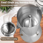 2 Cup Thickened Moka Pot 304 Stainless Steel 100ml Italian Espresso Coffee Maker Stovetop CoffeeMakers Mocha Pot Percolator for Induction Stove Classic Cafe Makers Portable for Easy Brewing