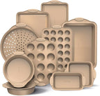 Country Kitchen Nonstick Stackable Bakeware Set - Heavy Duty, Durable, Easy Release Baking Set, Gold, 10 Pcs