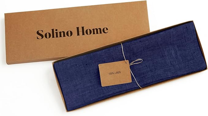 Solino Home Linen Square Placemats Set of 4 - Chambray Navy Placemats 14 x 14 Inch - 100% Pure Linen Table Mats for Winter - Athena