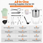 Stainless Steel Canning Pot with Rack and Lid, Large Water Bath Canner, Full Home Canning Supplies Starter Kit (20.5 Quarts, Black)