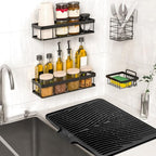 TIKNIK Silicone Dish Drying Mat, Stone Drying Mat for Kitchen Counter with Built-In Drain, Non-Slip Drain Pad with Built-in Drain, Heat Resistant Stone Drying Mat, Hangable, Black-1pc, 20" x 15"