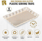 6 Pack Gold Glitter Plastic Serving Trays for Party, 9 x 13 Inch - Heavy Duty Plastic Gold Trays for Food - Rectangular Party Serving Platters