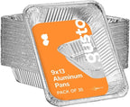 GUSTO [30 Count 9x13 Inch Aluminum Pans, Half Size Deep Steam Foil Pans - Table Pans for Baking, Cooking, Heating, Storing and Food Prepping - (Formerly Comfy Package)