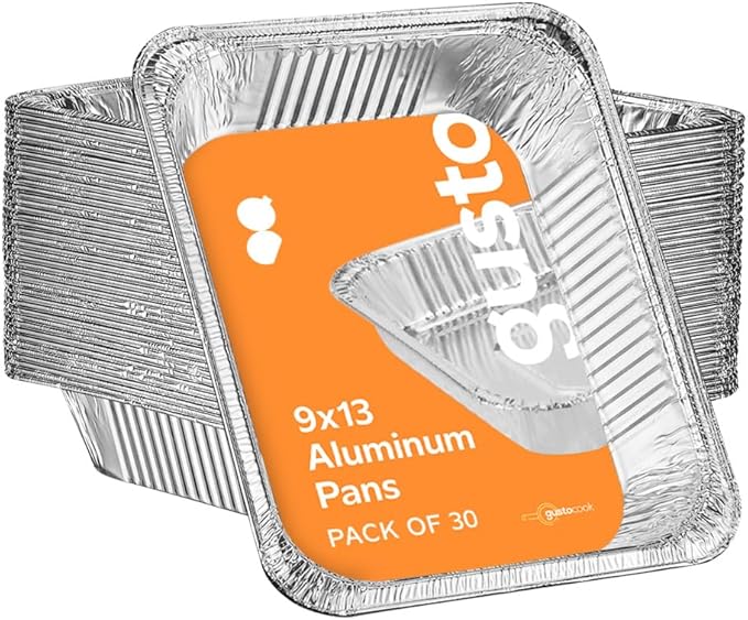 GUSTO [30 Count 9x13 Inch Aluminum Pans, Half Size Deep Steam Foil Pans - Table Pans for Baking, Cooking, Heating, Storing and Food Prepping - (Formerly Comfy Package)