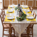 Linen Fabric Placemats Set of 6, Machine Washable, Heat Resistant, Wrinkle Free, Thick Polyester Kitchen Place Mats for Dining Table (Yellow)