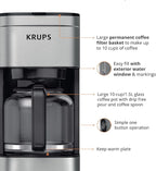KRUPS Coffee Maker 10 Cups Simply Brew Stainless Steel Drip Coffee Maker,900 Watts-Coffee Filter,Drip Free,Dishwasher Safe Pot,Black & Silver,(Pack of 2)