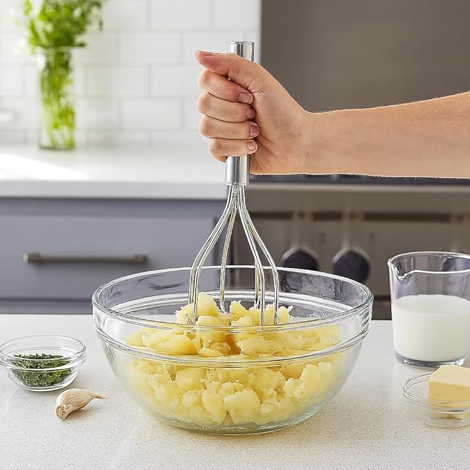 HIC Kitchen 2-In-1 Mix N’Masher Potato Masher, 18/8 Stainless Steel, For Potatoes, Vegetables, Fruits, Guacamole, Baby Food, And Eggs