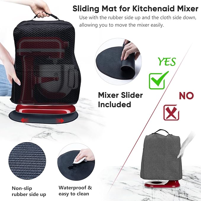 BAGSPRITE Stretchy Stand Mixer Cover with Appliance Slider- Washable Appliance Cover Compatible with Kitchenaid Mixer5/4.5 Quart - Dust Cover with Pockets for Kitchen Aid Accessories and Attachments
