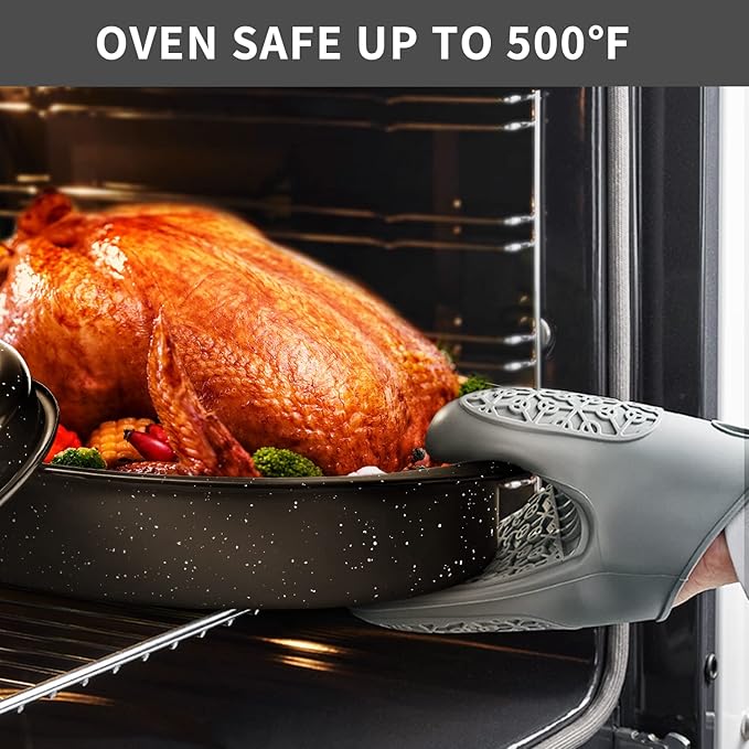 13” Granite Roasting Pan,Enameled Oval Roasting Pan with Domed Lid, Oval Turkey Roaster Pot, Broiler Pan Great - For Roasted Turkey, Chicken, Lamb, Vegetables 2026 Update