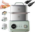13.6Qt 2-Tier Electric Food Steamer, 8 Modes, Dry Protection, 24h Reservation and Timer, 4-8 Servings, Stainless Steel Electric Steamer for Vegetable Seafood (Green)