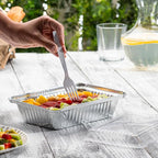 GUSTO [2 lb - 50 Count Disposable Aluminum Foil Pans with Clear Dome Lids, 8x5 Takeout Pans – Great for Baking, Cooking, Storage, and Freezing (Formerly Comfy Package)