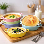 Foraineam 6 Pack Oval Au Gratin Baking Dishes with Handles, 20 oz Porcelain Casserole Dish Single Serving Ramekins for Oven & Microwave Cooking and Baking, 7.2" x 5.5", Oven Safe Roasting Lasagna Pan