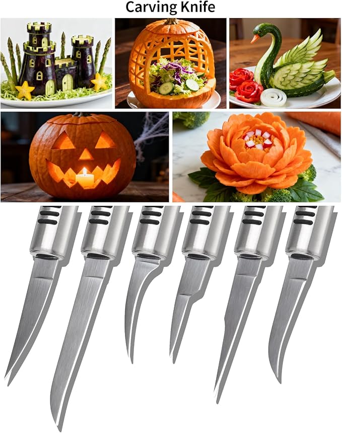 BURLIHOME 12 Pack Vegetable and Fruit Carving Tools, Chef Garnish Tools, Melon Baller Scoop Set, Lemon Zester, Vegetable Peeler, Apple Corer, Stainless Steel Carving Knife Set for Fruits