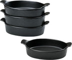 Oval Au Gratin Baking Dishes Set of 4 9" x 5" 19 oz matte black Ceramic Oven Safe & Heat Resistant With Handles for Small Mini Casseroles Cooking & Serving