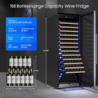 24 Inch Wine Cooler, Wine fridge Freestanding or Built-In with Door Lock, Suitable for Mixed 158 Bottles Sizes, Low Noise Operation (14.37cu.ft)
