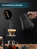INTASTING Gooseneck Electric Kettle with ±1℉ Temperature Control for Pour Over Coffee & Tea, Quick Heating, BPA-Free Stainless Steel, Built-in Brew Timer, 1500W/0.9L (Black Walnut)