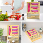 DALSHABET Bamboo Bag Organizer with Magnetic Closure, 6 In 1 Kitchen Drawer Foil and Plastic Wrap Dispenser with Cutter, Storage bag for Gallon, Quart, Sandwich, Snack Beige