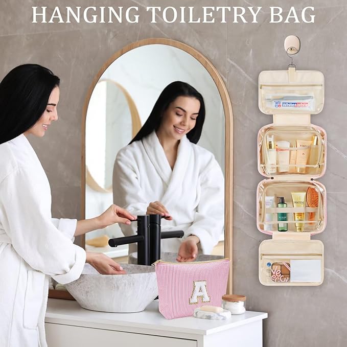 YOOLIFE Graduation Gifts for Her - Hanging Toiletry Bag for Women, Travel Toiletry Bag Makeup Bag, Personalized Travel Essentials for Women - Letter G, Blue