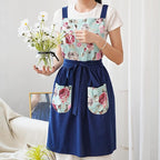 Pinknoke Vintage Pinafore Apron Dress for Women with Pockets Cute Floral Chef Aprons for Kitchen Cooking Baking Gardening