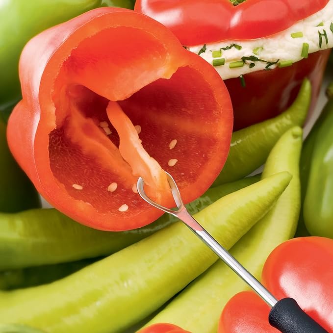 triangle Pepper Corer - Stainless Steel - Easily Removes Core, Seeds, Pith & Ribs of Peppers - Non-Slip, GreenGrip Handle - Dishwasher Safe