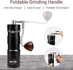 Manual Coffee Grinder with Numerical External Adjustable Setting Stainless Steel Conical Burr Hand Crank Coffee Mill for Cold Brew Espresso French Press Pour Over Drip with Foldable Handle- Black