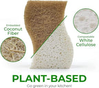 Biodegradable Natural Kitchen Sponge - Compostable Cellulose and Coconut Walnut Scrubber Sponge (24 Pack)