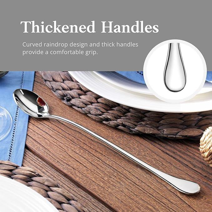 Long-handled ice tea spoon, cocktail stir spoons, stainless steel coffee spoons, ice cream scoop Set of 8 (9 IN)