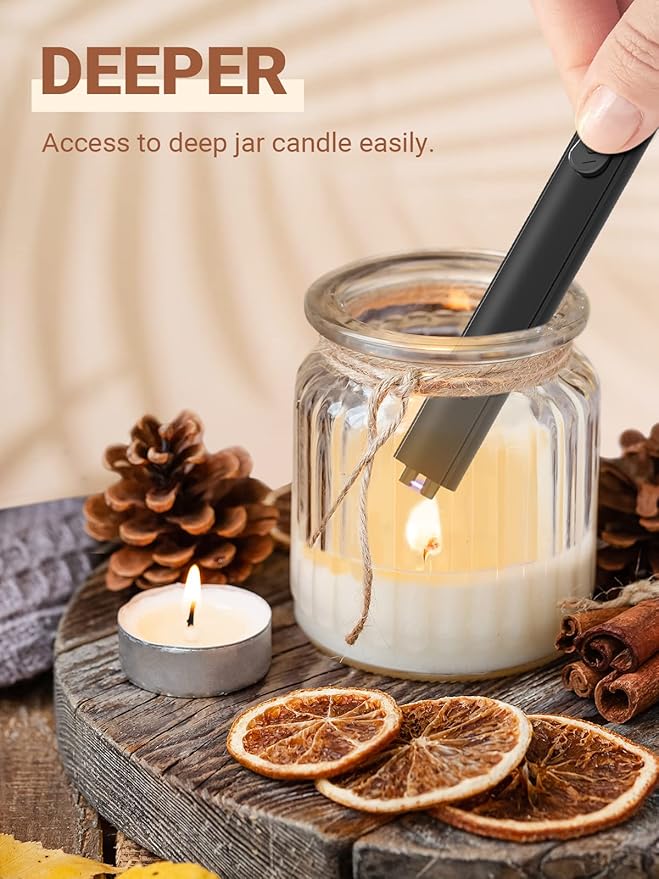 Candle Lighter Stocking Stuffers for Women Men, Electric Candle Lighter USB Rechargeable Graduation Gifts for Him Wife Grandma Girlfriend Safety Lock Long Lighters for Grill Home Kitchen BBQ Camping