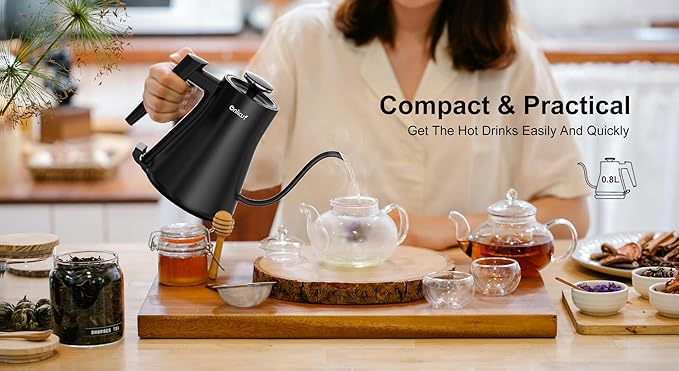 Gooseneck Electric Kettle 0.8L - Matte Black Tea Kettle with Auto Shut Off, Boil-Dry Protection & BPA-Free, Precision Electric Water Kettle for Pour Over Coffee