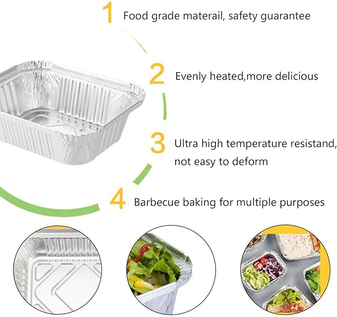 Waytiffer Aluminum Foil Pan 5.5" x 4.5" (50 Pack) Disposable Cookware with Lids/Aluminum Foil Food Containers/Meal Prep Freezer Drip Pans BBQ Potluck Holidays Silver