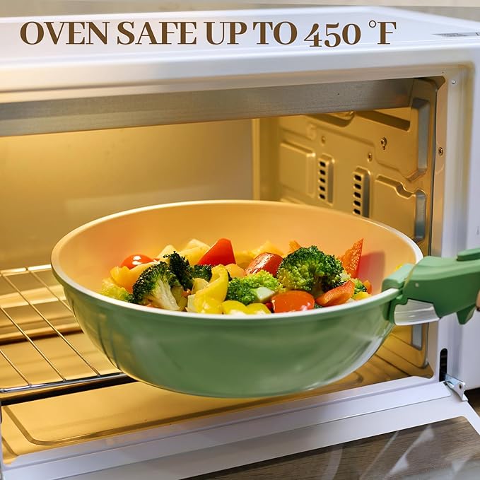 Ceramic Cookware Set Non Stick 23Pcs Pots and Pans Set Non Toxic with Detachable Handle Induction Kitchen Cookware Set Space Saving, Oven & Dishwasher Safe, Green