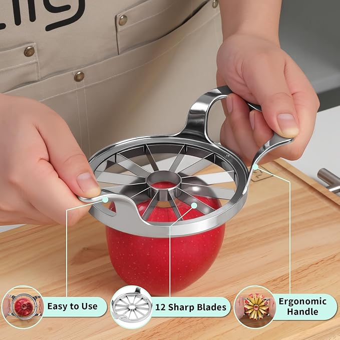 LIIGEMI Apple Core Slicer - Easily Cut Smooth Apple Slices with 12-Stainless Steel Blades, Time-Saving Apple Slicer and Corer with Mirrored Handle