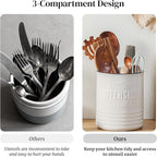 DOWAN 3 Compartment Kitchen Utensil Holder, 7.2″ Extra-Large Ceramic Stable Utensil Caddy, Rustic Cooking Utensil Crock for Farmhouse Kitchen Décor, Utensil Holder for Countertop