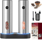 Electric Salt and Pepper Grinder Set: Automatic Rechargeable Salt and Pepper Shakers with USB Charging Base, Adjustable Coarseness, 110ml Large Capacity, Stainless Steel Pepper Grinder for Kitchen