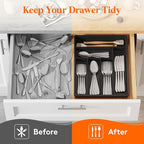 Lifewit Silverware Drawer Organizer Tray, Plastic Cutlery Storage for Kitchen, Flatware and Utensil Holder Divider for Spoons Forks Knives Tableware, 12.3 x 16", 6 Slots, Black