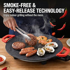 Non-Stick Electric Indoor Grill Pan, Smokeless Electric Griddle with Temperature Control, Round Baking Pan for BBQ, Steaks, Pancakes & Comal Electrico para Tortillas (40cm/15.7in)