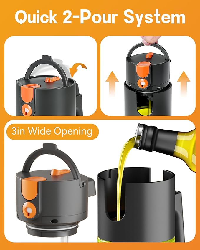 OURCABECUE Upgrade 2 in 1 Oil Sprayer for Cooking, 17oz Light-Blocking Glass Olive Oil Dispenser Bottle for Kitchen, Food-Grade Oil Mister with 8 Stickers for Salad, Frying (Green Bottle-Black Gap)