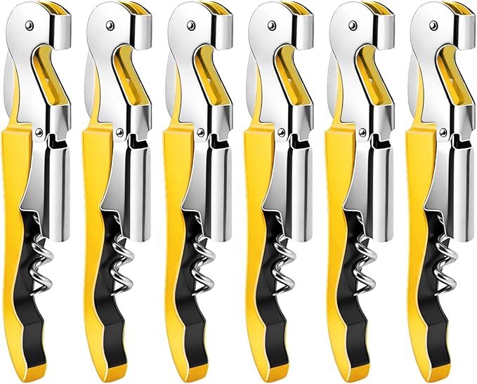6 Pieces Professional Waiter Corkscrew Wine Openers, Yellow Wine Keys Opener Stainless Steel Hinges Serrated Foil Cutter for Restaurant Waiters, Sommelier, Bartenders (Yellow)