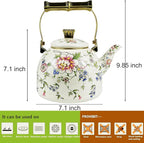 Vintage Enamel Tea Kettle, Rose Floral Pattern Stovetop Teapot with Gold Handle, 2.5L Enamel Kettle Kitchen Decor, Ideal Gift for Housewarming Camping Coffee Pot