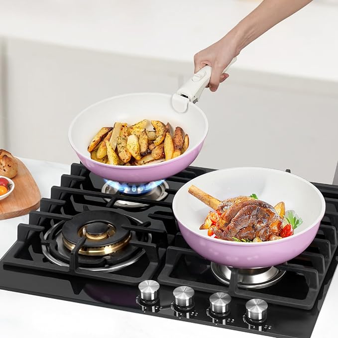 SODAY 15Pcs Pots and Pans Set Non Stick, Cookware Sets with Detachable Handle, Nonstick RV Kitchen Cooking Tools Removable Handles, Oven Safe, Induction Fast, Stackable Induction Cookware, Pink