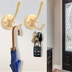 Gold Wall Hooks, 5 Pack Coat Robe Hook Heavy Duty Metal Double Bath Hook Wall Mounted, Hand Towel Hooks for Cubicle Bathroom Kitchen Closet Garage