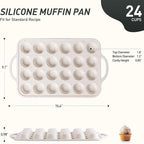 Socisen 24 Cups Silicone Muffin Pan with Metal Reinforced Frame Mini Size Cupcake Pan Tray Egg Bites Silicone Circle Cookie Molds Muffin Tin Tart Pans Non Stick Toxic Oven Safe Baking Sheet Set