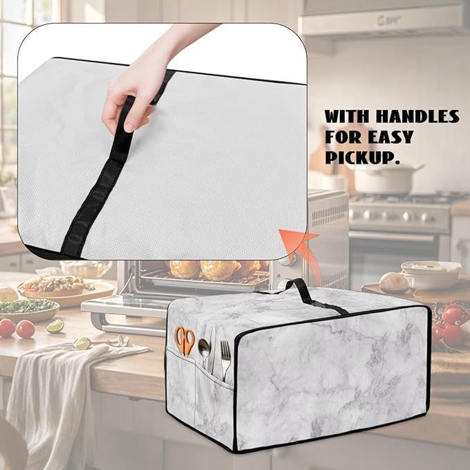 Marble Print Toaster Oven Protective Cover for Kitchen Counter, Heat-resistant Dust-proof Microwave Oven Air Fryer Cover with Storage Pockets (Medium-16.1 * 19.71 * 10 inches)