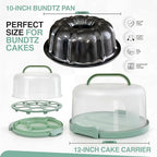 10 inch Buntz Cake Pan Non stick with 12in Cake Carrier for Easy Transportation - Premium Fluted Cake Pans For Oven, Cake Mold, Moldes para Gelatinas